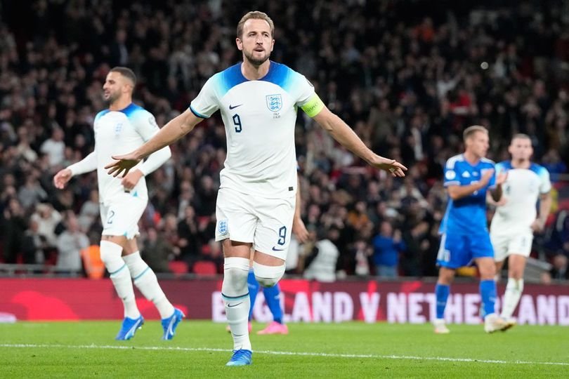 Selebrasi Harry Kane dalam laga Kualifikasi Euro 2024 Inggris vs Italia, Rabu (18/10/2023)